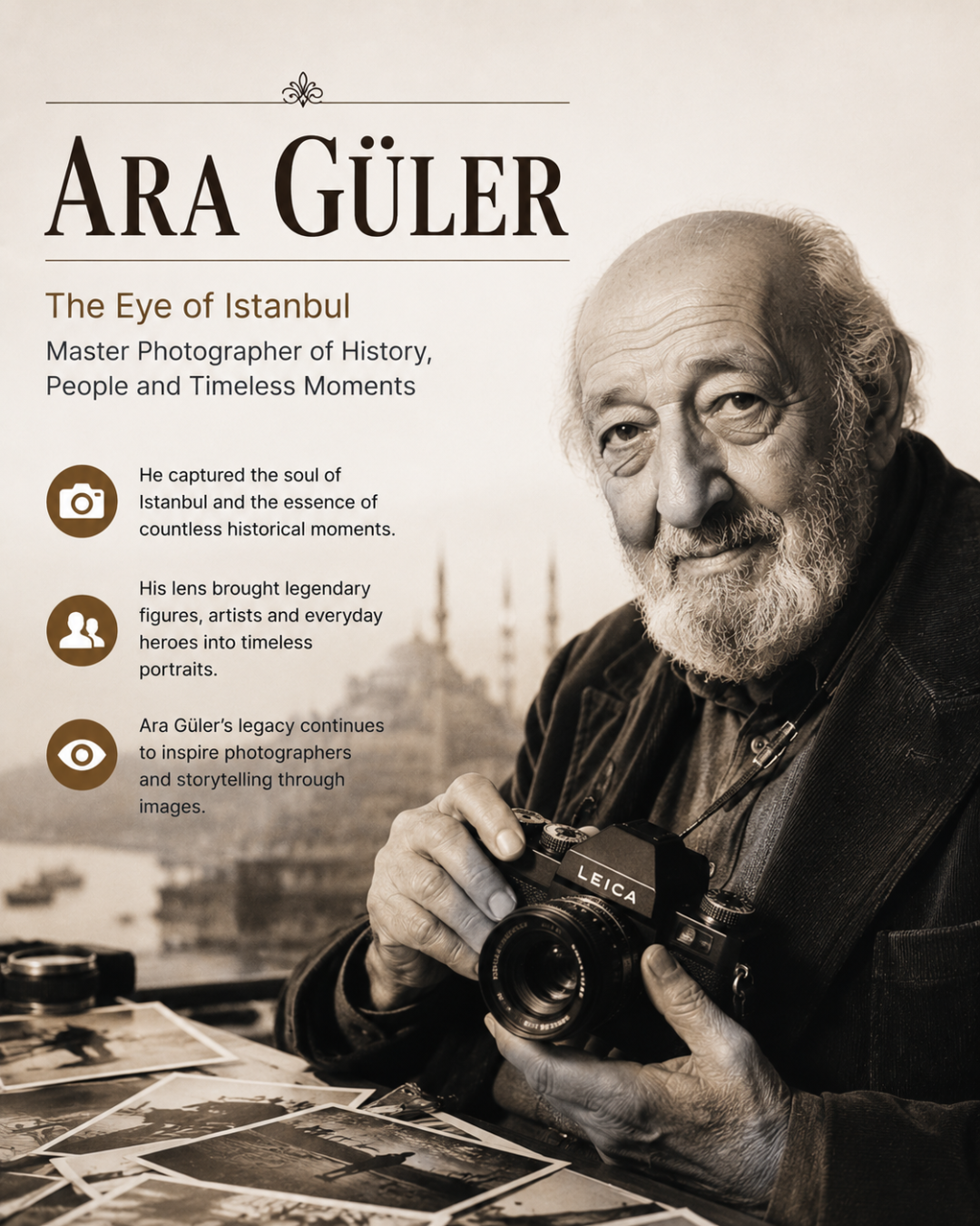 Mojster fotograf Ara Güler ujame dušo Istanbula s portreti, ki premagujejo čas.